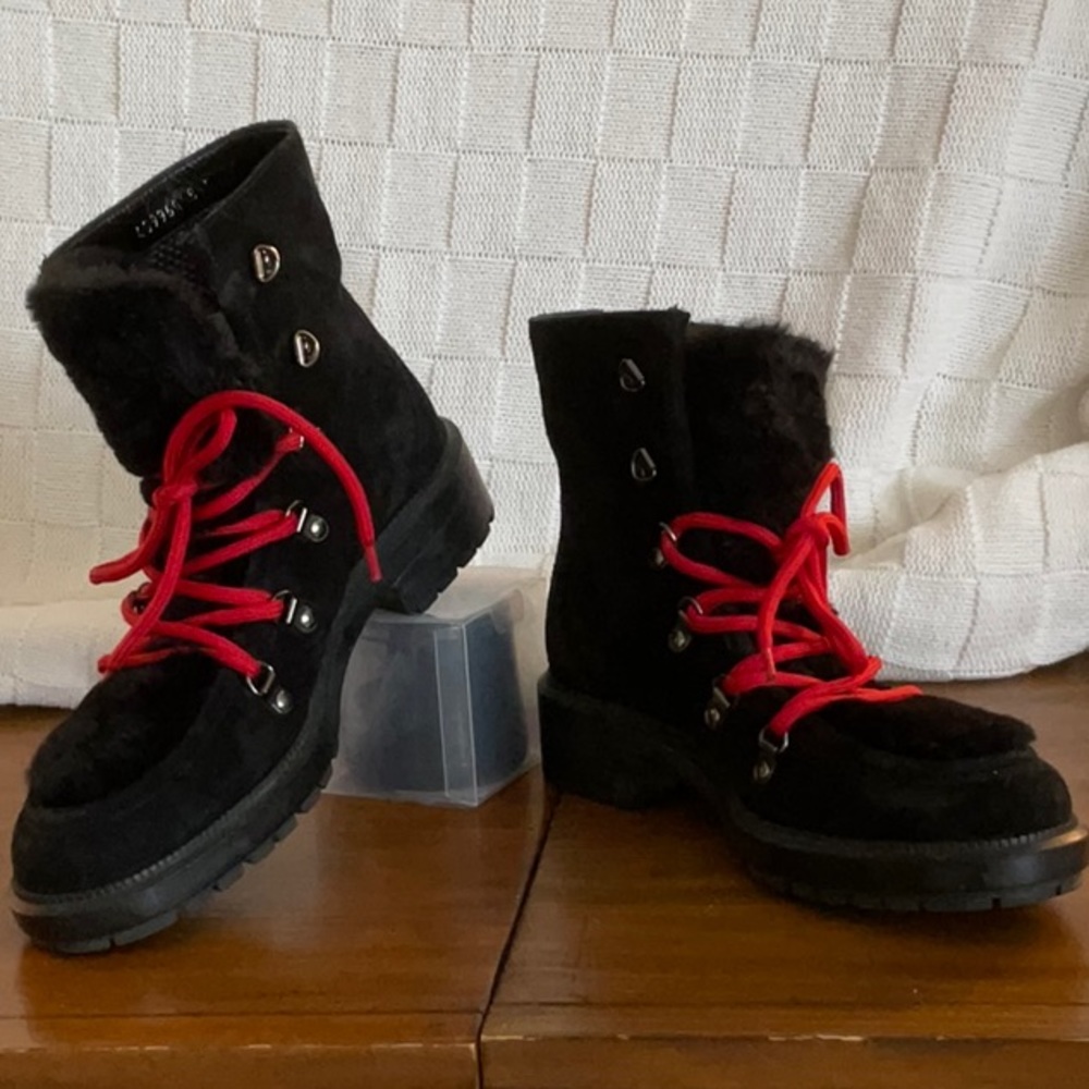 Aquatalia black suede & faux fur boot 8.5